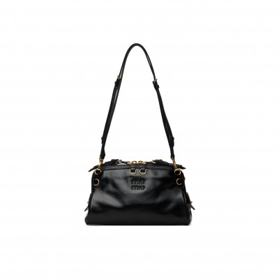 MIU MIU BLACK SOFTY SHINE BAG  5BF131 (24*14*8.5cm)